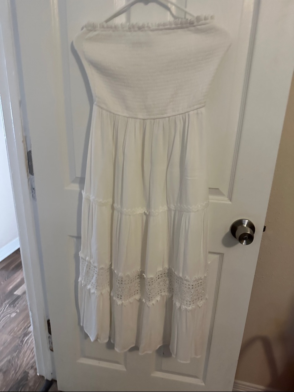 Strapless White Boho Maxi Dress
